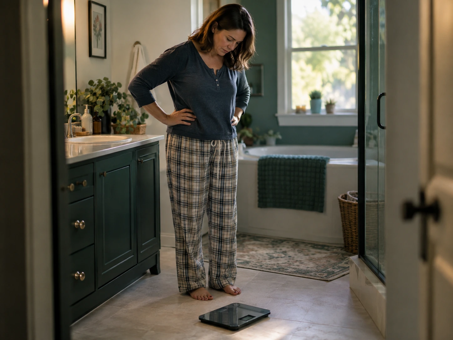 Woman checking the scale